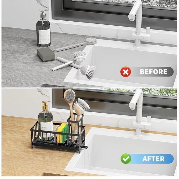 NIB - Cisily Black Sponge Holder for Kitchen Sink Caddy Organizer Coated Steel - Picture 5 of 5